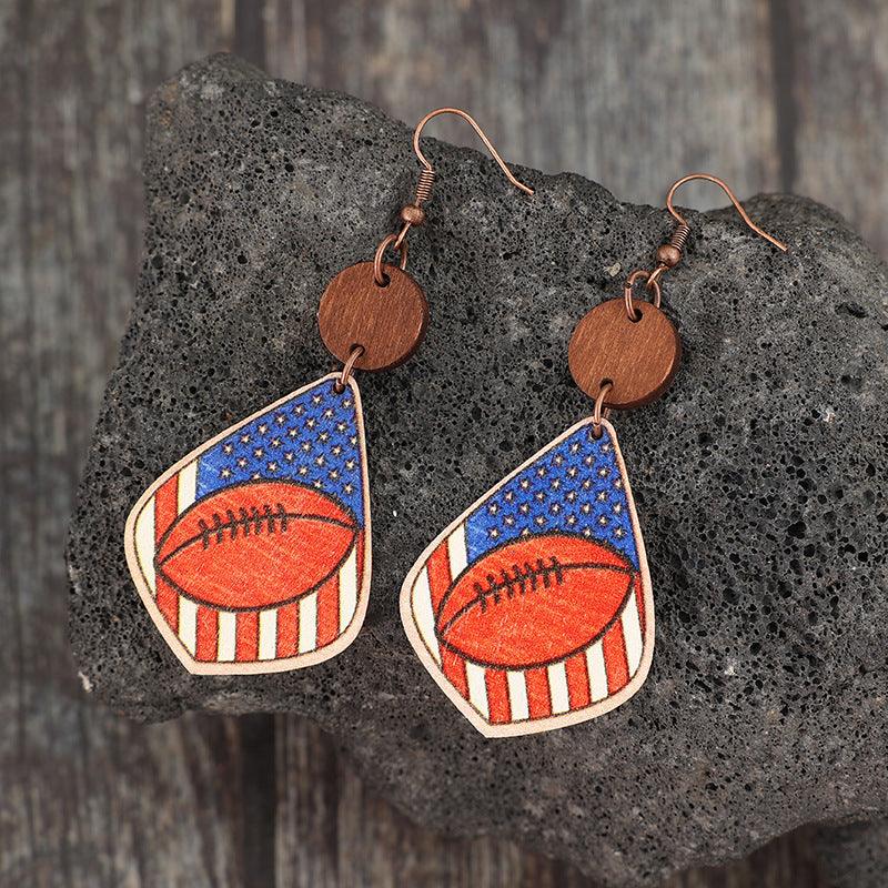 Earrings USA Pattern Ball Wooden Dangle Earrings fc5ad54c-5c1a-4d20-8fed-545f4411b2ba-Max Trendsi