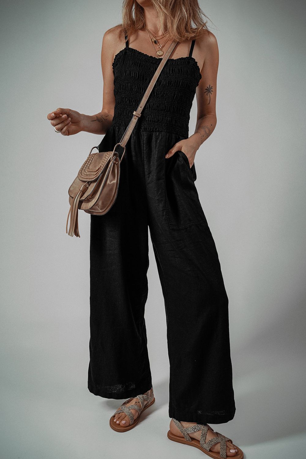 Jumpsuit Black Smocked Spaghetti Straps Wide Leg Overall fc6cfa87-2f7d-41a9-afc3-d4be4ff44532-Max Trendsi