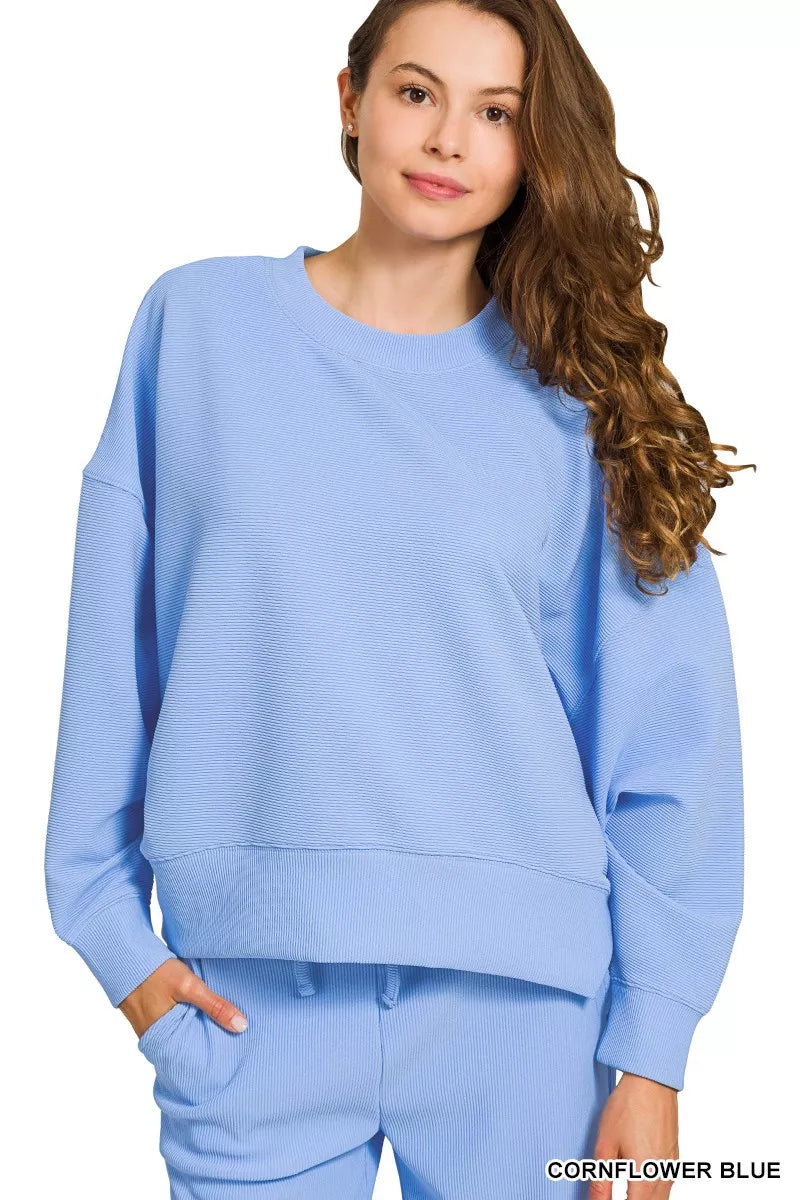 Zenana Ribbed Set Blue Round Neck Pullover and Drawstring Pants fc759594de9d4596b948b11587d267bd-Max-Origin Trendsi