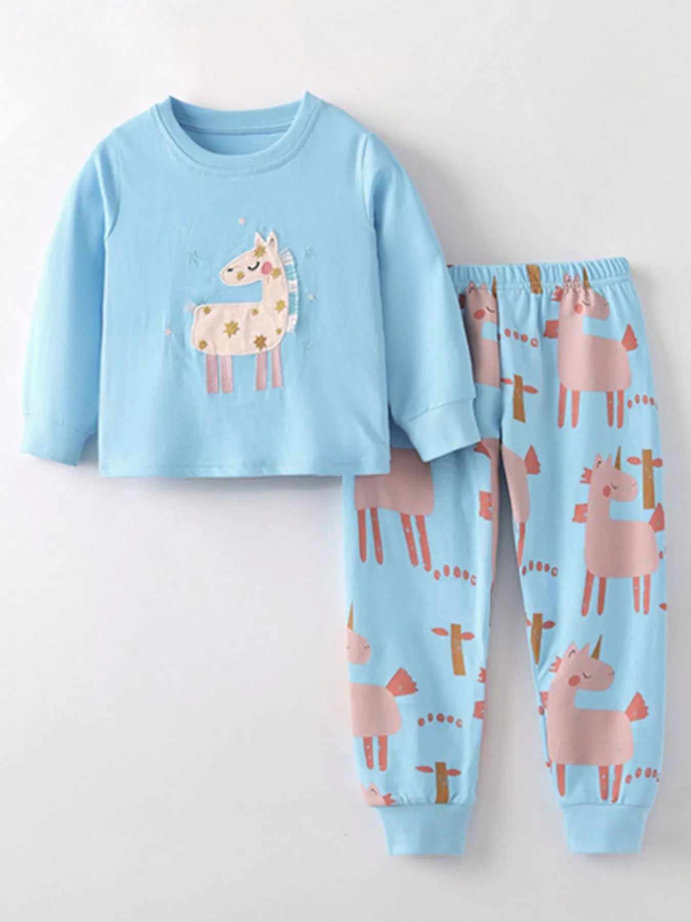 Gir's Top and Pants Set Pastel Blue Children Unicorn Print Long Sleeve Pastel Blue fc7a9b9f-4337-416a-9527-ed1f70dfb14a-Max-Origin Trendsi