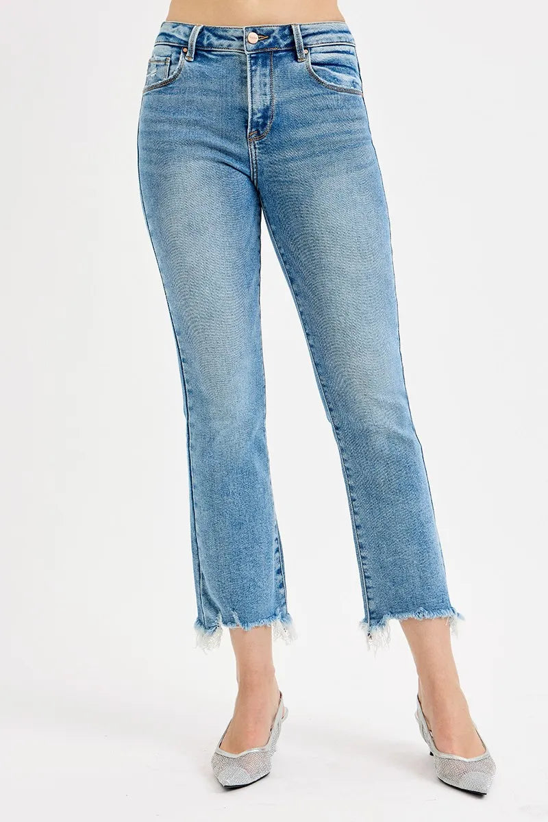 RISEN Jeans Crop Straight Slim Women's High Rise Raw Frayed Hem Denim fc84a755080048a4991660f8c77ddd8c-Max-Origin Trendsi