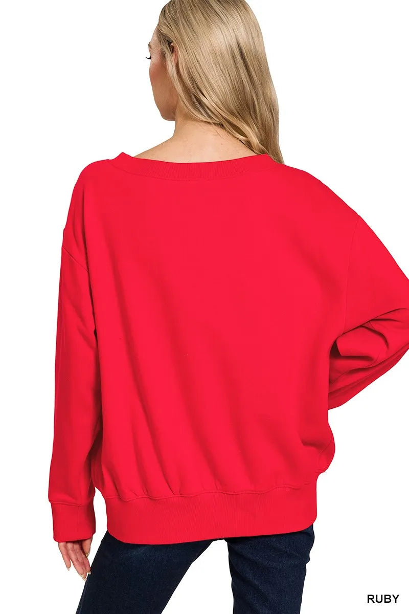 Zenana Fleece Sweatshirt Womens Ruby Red Boat Neck Long Sleeve fc875478f6534577bc7a38478c1c31bb-Max-Origin Trendsi