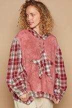 POL Blouse Star Plaid Patch Long Sleeve Hooded Women Top Redbean Multi fc894d3f-2583-4ff5-a83c-83794158dfd8-Max Trendsi