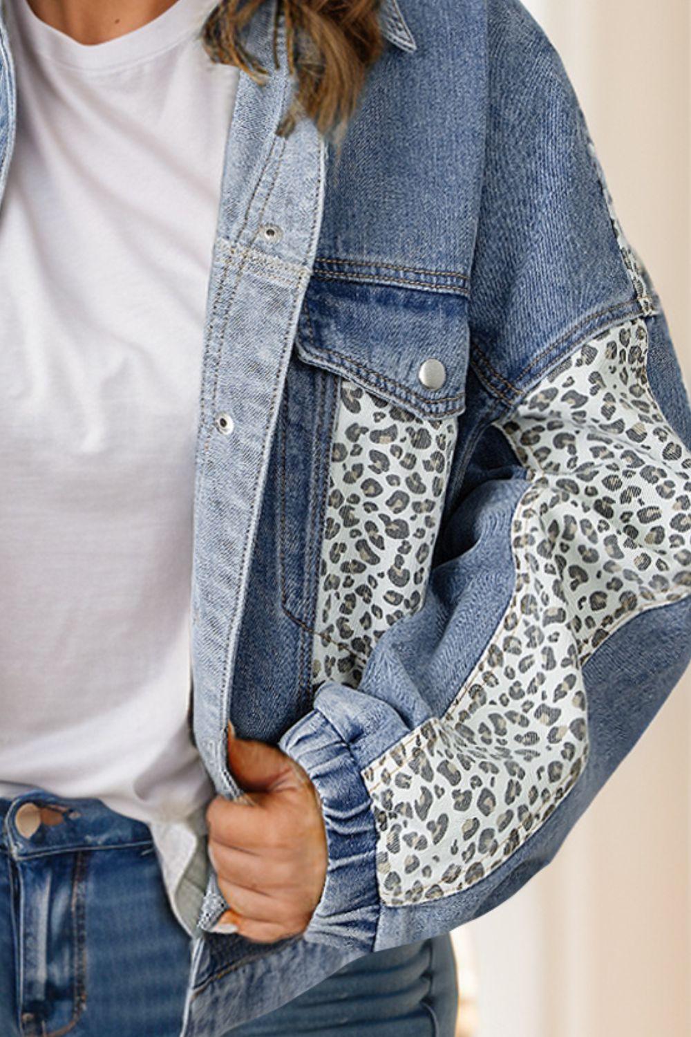 Plus Size Leopard Denim Jacket Long Sleeve Pocketed Outwear fc8c10df-1052-4b3c-bab9-8310d92e6cfa-Max Trendsi