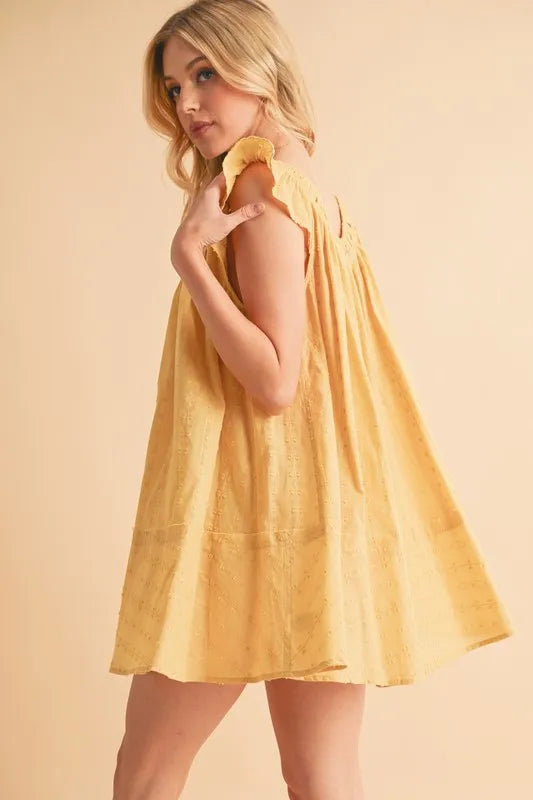 Aemi+Co Mini Dress Ruffled Cap Short Sleeve Cotton Tunic Smocked fc908e061ea14a489b3e3b0e1ec3756d-Max-Origin Trendsi