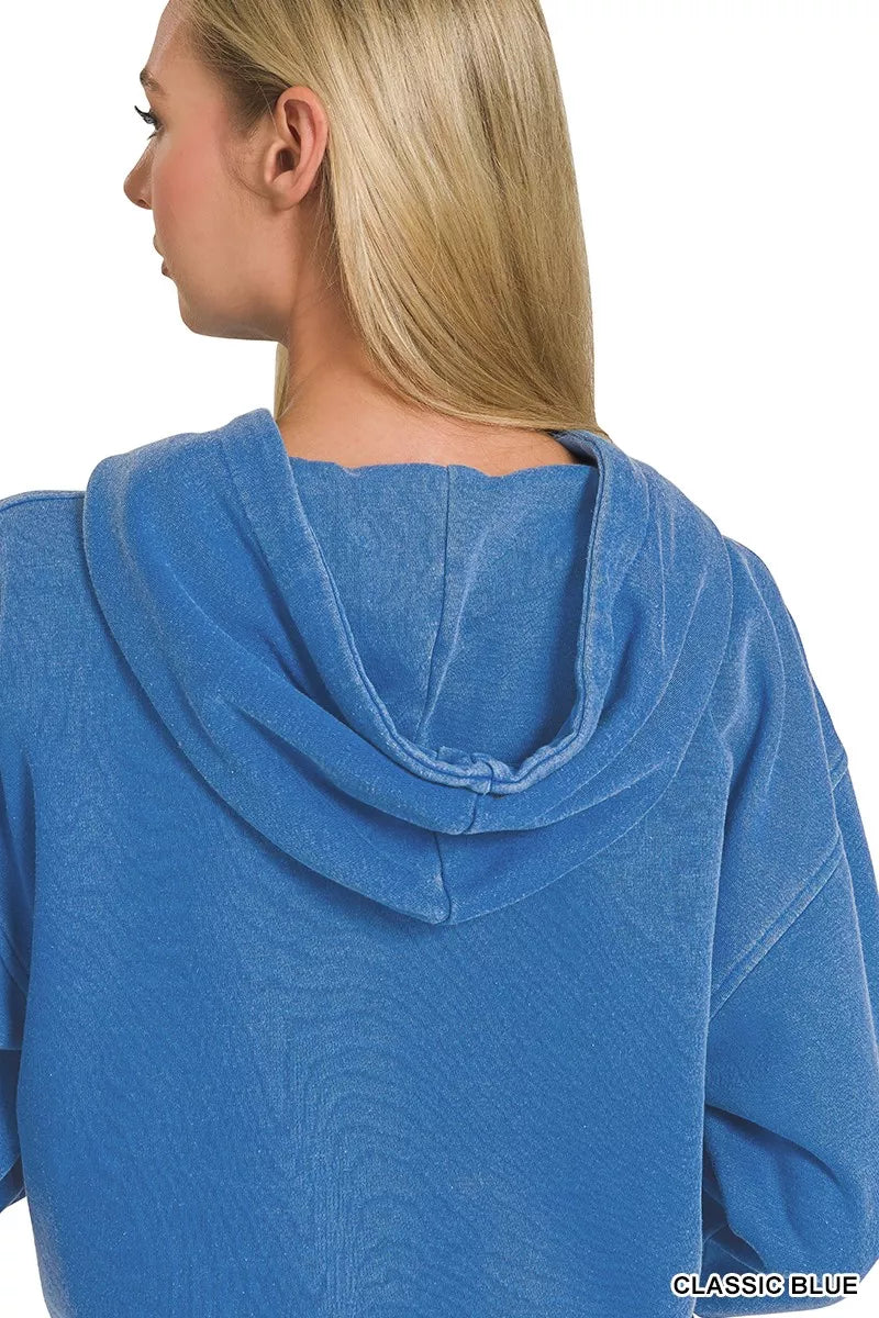 Zenana Fleece Hoodie Classic Blue Pigment Dye Half Zip Kangaroo Pocket Top fc95b474b4124b4295a6d7fc56c04523-Max-Origin Trendsi