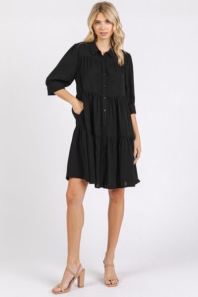 Mittoshop Shirt Dress Black Ruffled Collared Neck Tiered Short Sleeve fc975aa4-bf6e-463d-befe-1c87f489c511-Min Trendsi