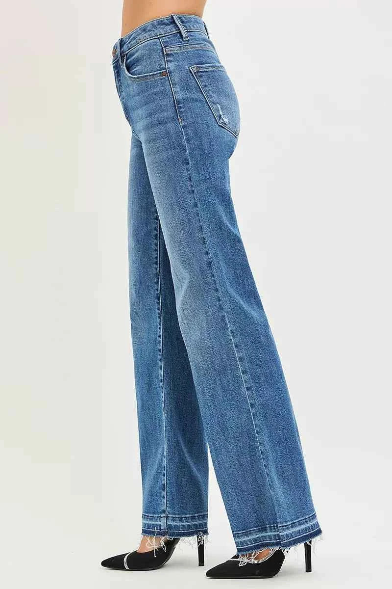 RISEN High Rise Wide Leg Jeans With Released Hem Raw Hem Denim Pants fc97d861898b43e886ebbb4ba42bf4cd-Max-Origin Trendsi
