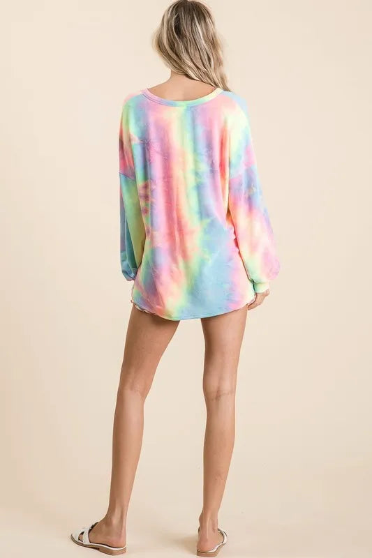 BiBi Womens Tie Dye French Terry Top With Balloon Long Sleeves Oversized fcaa2f2163894b579a28c51cce3bf42d-Max-Origin Trendsi
