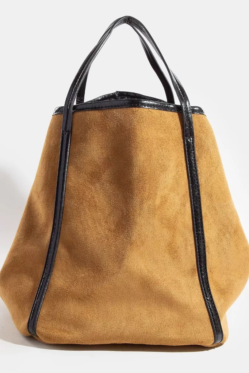 Womens Tote Fame Accessories Suede Faux Leather Trim Shoulder Strap fcb713243b1b4b61ab321a81839edcba-Max-Origin Trendsi