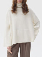 Women Sweater Side Slit Turtleneck Drop Shoulder Long Sleeve Soft Pullover fcc9257e-d859-43db-a46f-7b04982b53da-Max Trendsi