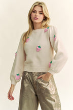 Davi & Dani Sweater Crochet Strawberry Embroidery Round Neck Long Sleeve fccd532a-fec3-4ed8-b71e-5a6b85ee47e1-Max Trendsi