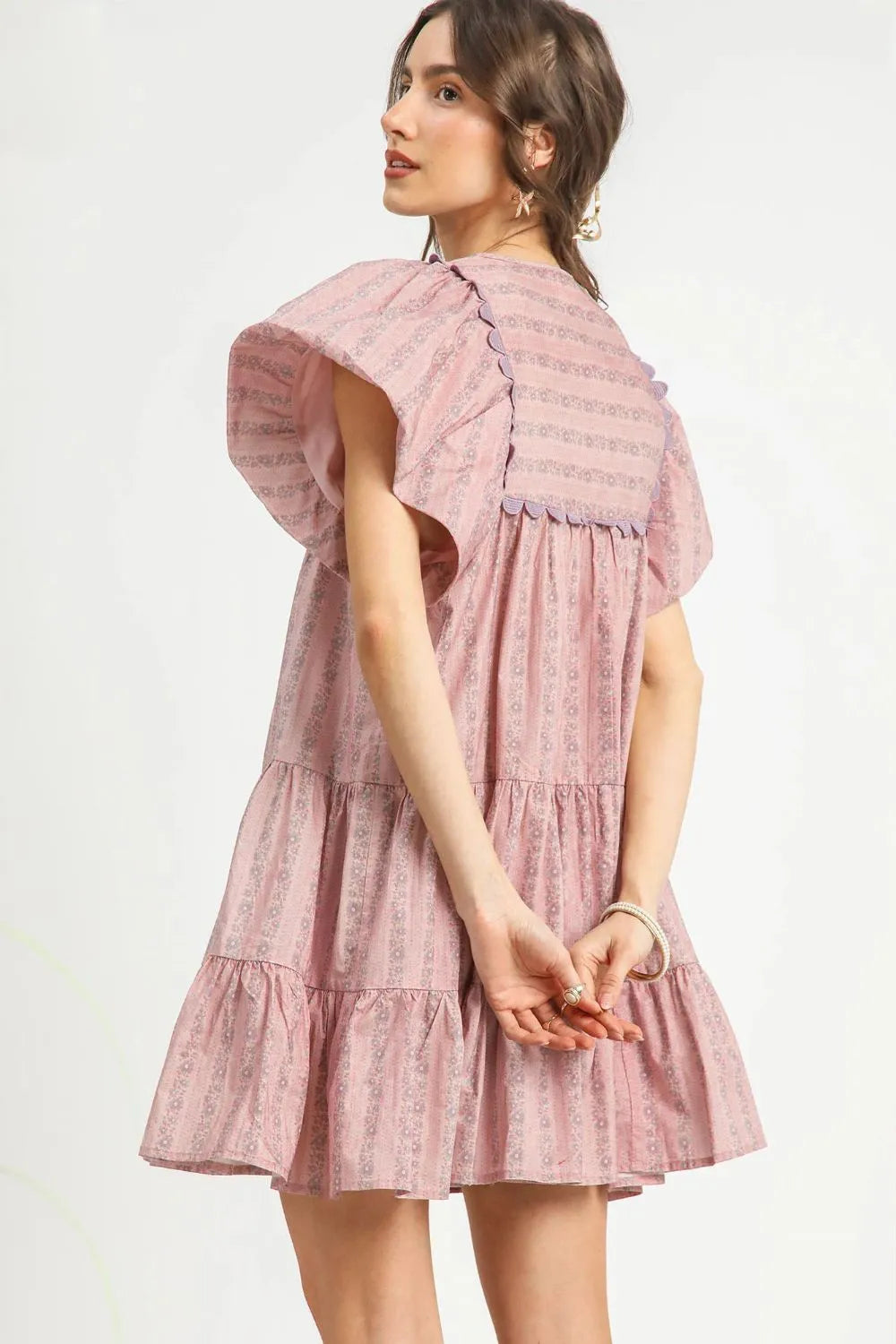 Umgee Mini Dress Dusty Pink Floral Ruffled Cap Sleeve Tiered fcdbb846-ccac-4a94-800e-e70c42953e2c-Max-Origin Trendsi