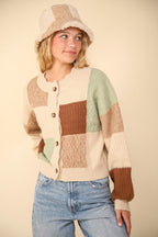 Sweater Cardigan VERY J Color Block Button Down Textured fce0531e-1ab0-42ca-8c3b-835cb71f9501-Max Trendsi