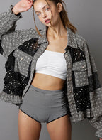 POL Shirt Black Eyelet Flower Pearl Detail Lace Patchwork Ruffled Pocketed Black fce75dc9-b628-44c5-8c0b-8a958681c599-Max Trendsi