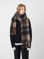 Women Scarf Fringe Plaid Polyester Tasseled Warm Long Fashion Accessories Brown One Size fd00488c-f46a-4085-af4e-3a307f266bc4-Max Trendsi