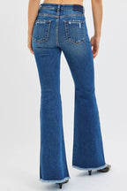 RISEN Womens Flare Jeans Dark Wash Raw Hem High Rise Denim Pants fd05aef264b744a790e8faade6ade1ee-Max-Origin Trendsi