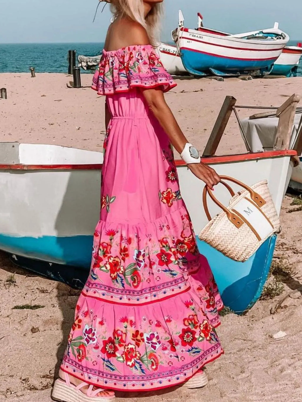 Floral Maxi Dress Off Shoulder Ruffle Belted High Waisted Ruched fd0856c8-29ea-4653-b2aa-3a51502f43c4-Max-Origin Trendsi