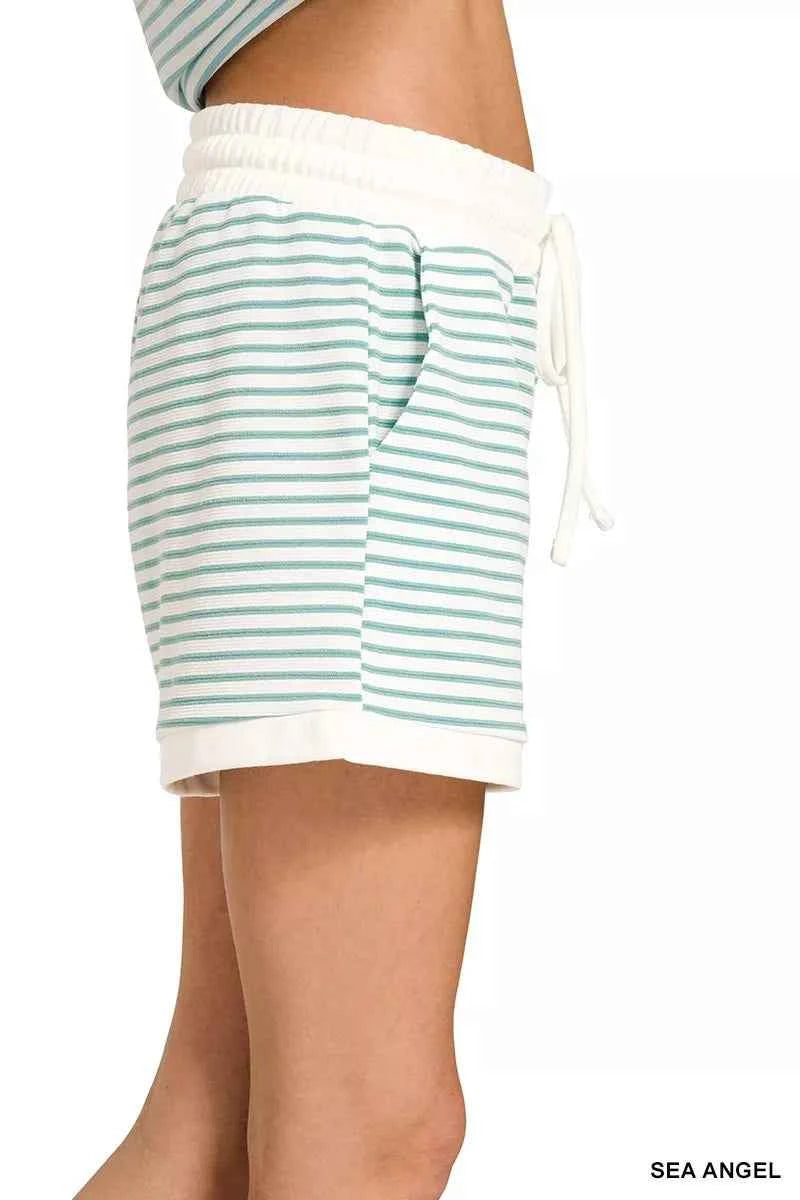 Zenana Stripe Contrast Trim Top & Shorts Set