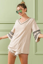 BiBi Cotton T-shirt Triblend Knit with Leopard Short Sleeve Band Detail Top fd15a67d8ab54a0290f485212ad0e358-Max-Origin Trendsi