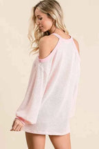 BiBi Popcorn Waffle Top with Cold Shoulder Detail