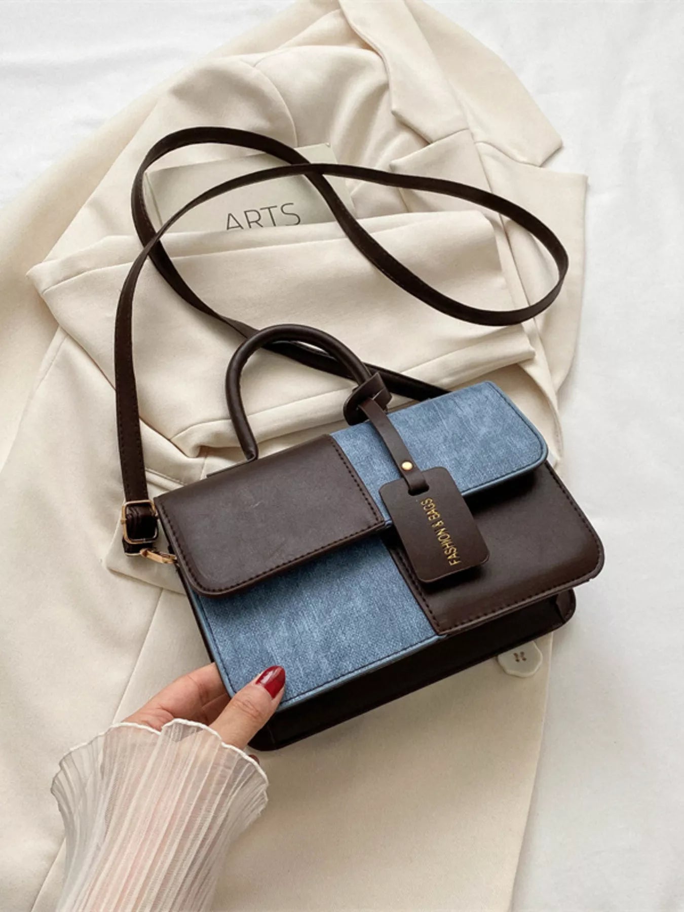 Womens Crossbody Bag Small Pu Leather Two-Tone Plaid Flap Handbag Curry onesize fd1e9885e2384e858ebd01664251d2ab-Max-Origin Trendsi