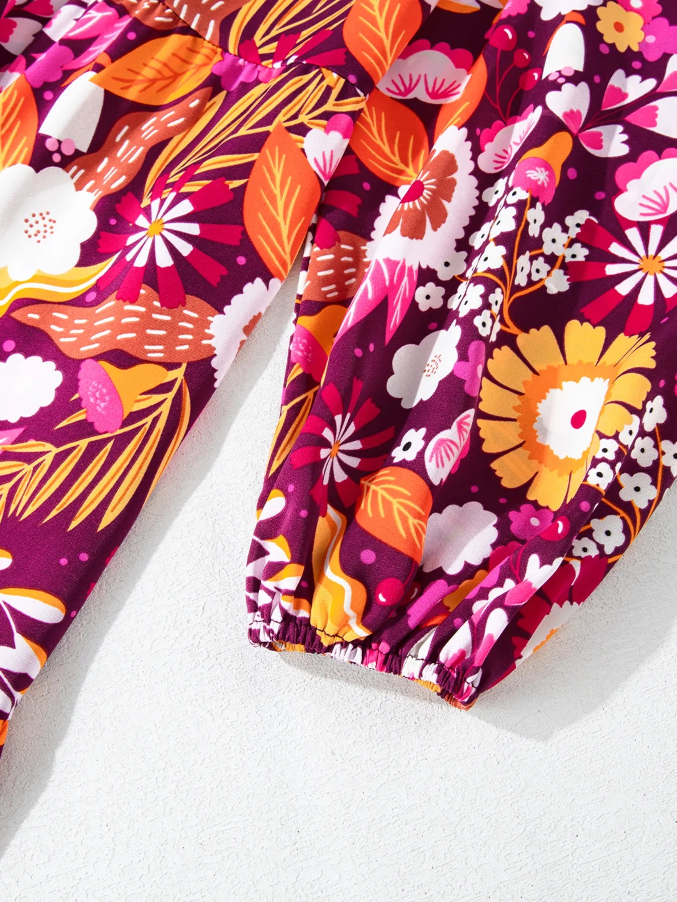 Midi Dress Hot Pink Colorful Floral Print Long Sleeve with Pockets fd2613408cf540428e5ab77890492627-Max-Origin Trendsi