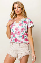 BiBi T-shirt Floral Rose Printed Poly Span Fuchsia Pink with Crochet Lace Top fd2968535c144f0aa1d36e58f79ad577-Max-Origin Trendsi
