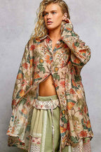 POL Metal Button Down Floral Long Sleeve Shirt