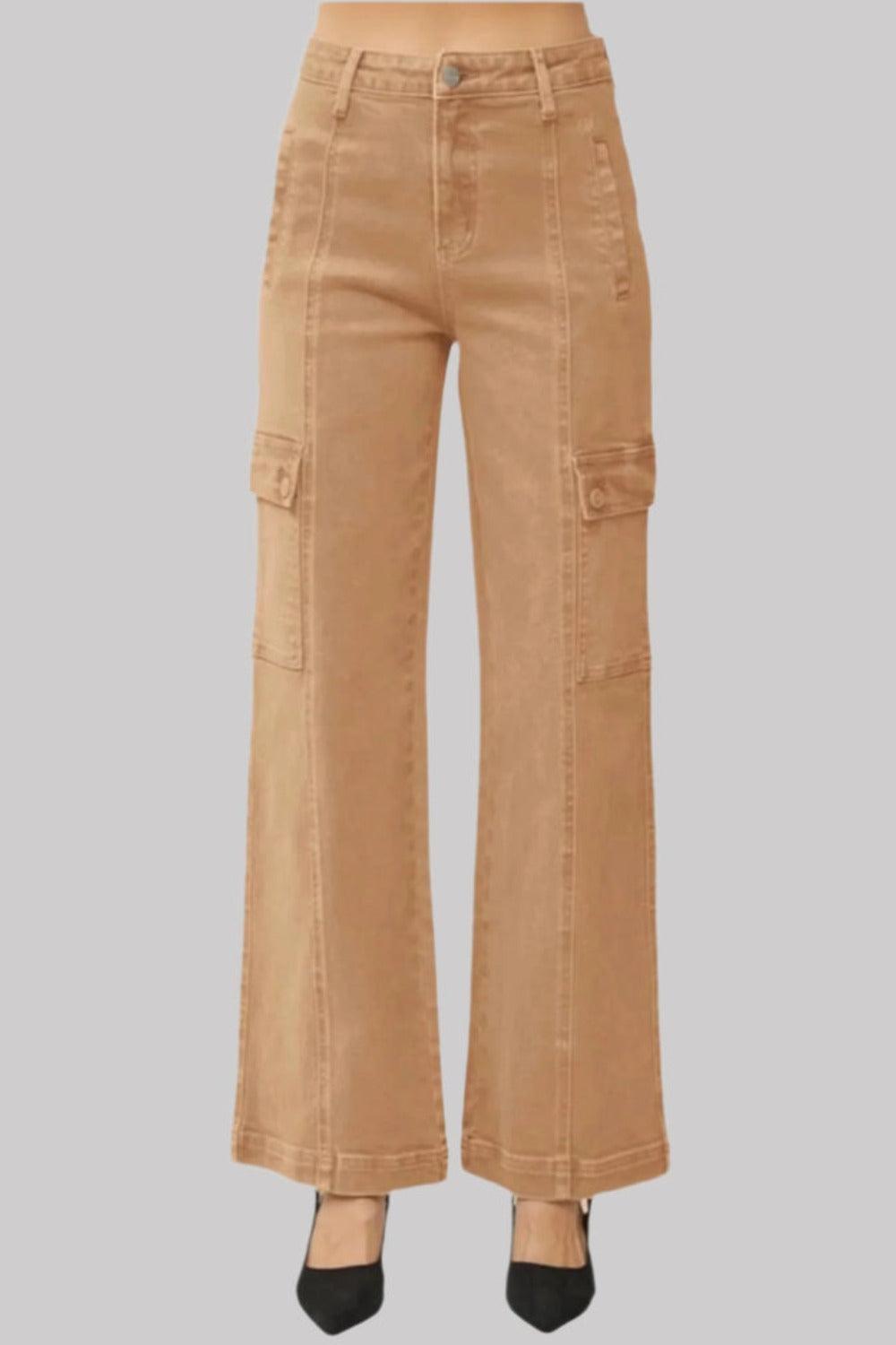 RISEN Cargo Jeans USA Stock High Rise Wide Leg Cotton Brown Pants fd2e213d-6878-47d8-b0aa-488fa5b45569-Max Trendsi