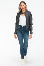 Snobbish PU Leather Biker Jacket Women Black with Side Zip Pockets fd446d93-543e-4529-a6b0-7d11a64982f0-Max Trendsi