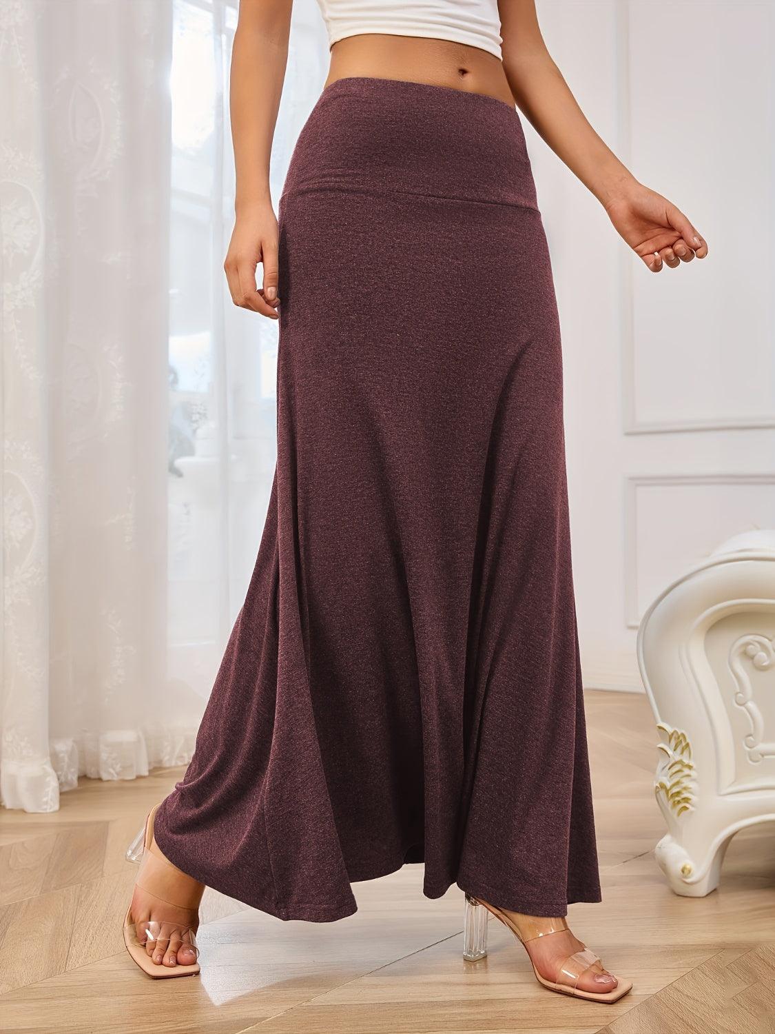 Maxi Skirt Solid Elastic Waist Soft Basic Style Burgundy fd46b749-83a2-4ee4-89e5-89f94804946f-Max Trendsi