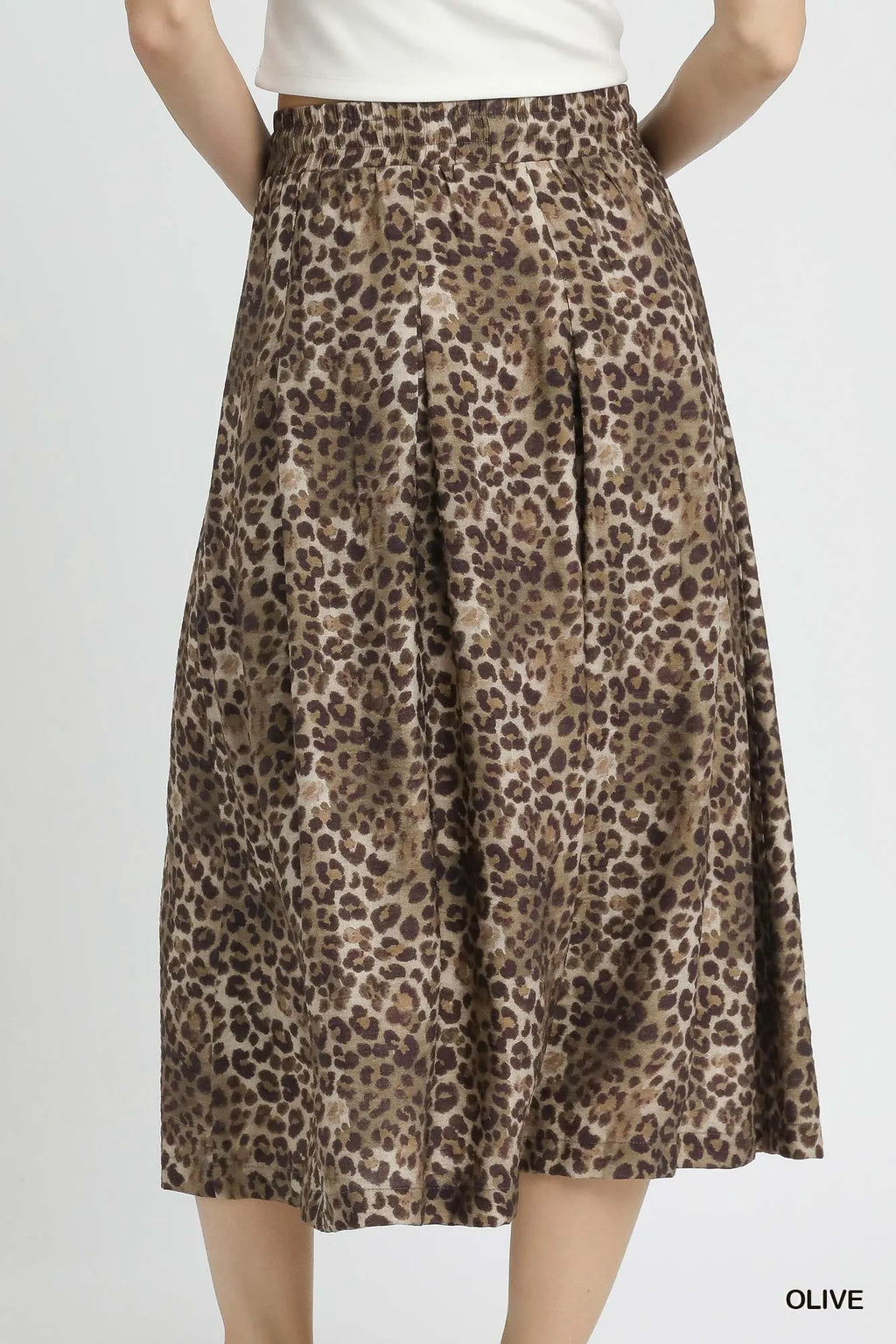 Umgee Midi Skirt Leopard Olive Print Drawstring High Waisted Ruffled fd4b30b5-fe63-4ad2-a98f-f8e3aa31834d-Max-Origin Trendsi