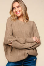 Haptics Sweater Side Slit Texture Asymmetric Oversized Knitwear Taupe fd5035cf-b582-40d9-b867-8ad385e626ab-Max Trendsi