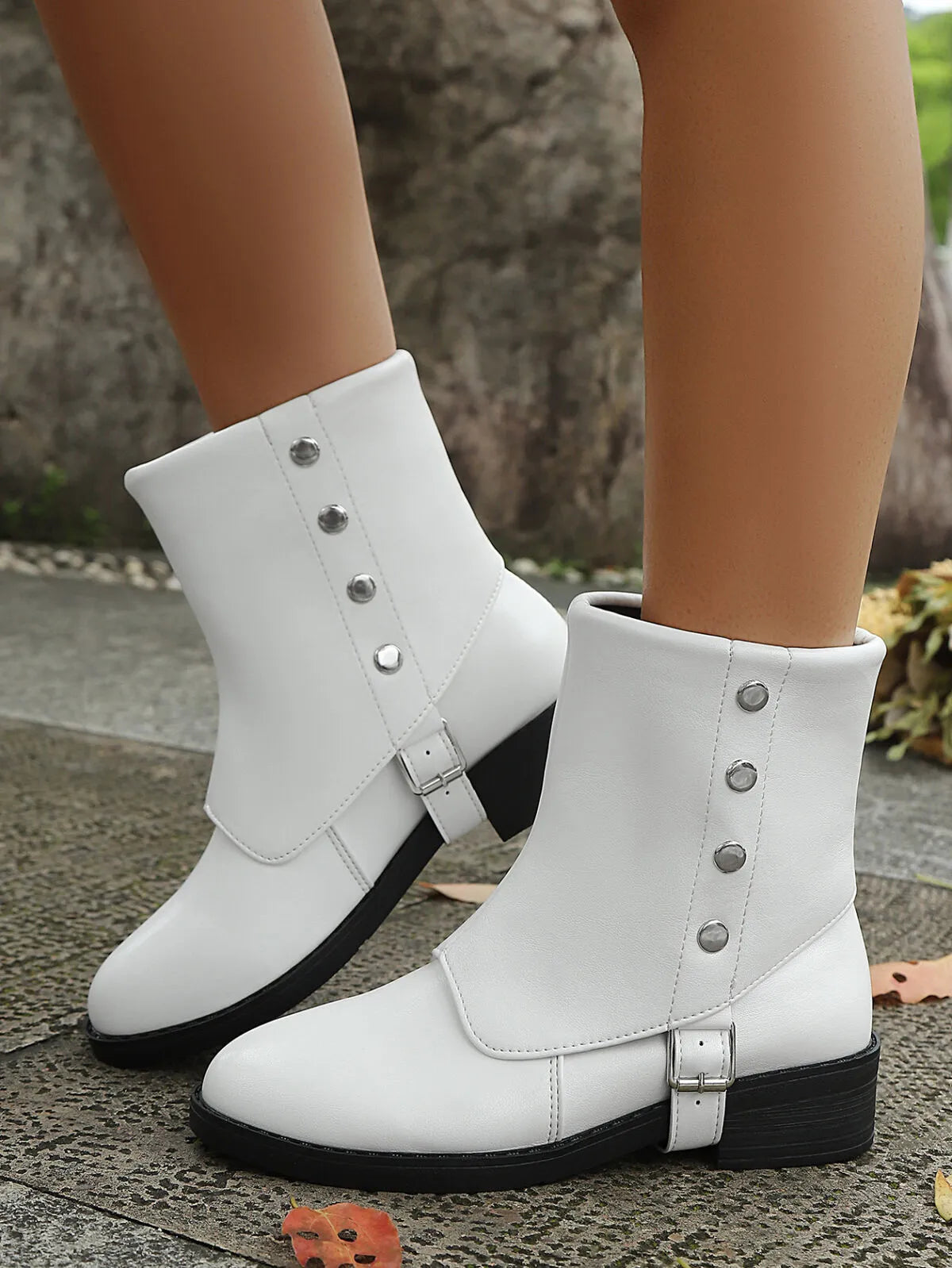 Mid Heels Women's Boots Buckle Block Stylish and Comfortable Footwear Shoes White fd608ebc42c940abb9cc0daf6fe8c4d7-Max-Origin Trendsi