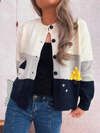 Women's Cardigan Color Block Stripe Button-Up Knit Round Neck Sweater fd92e114bf2c4608aeb50a8a57d93dd6-Max-Origin Trendsi