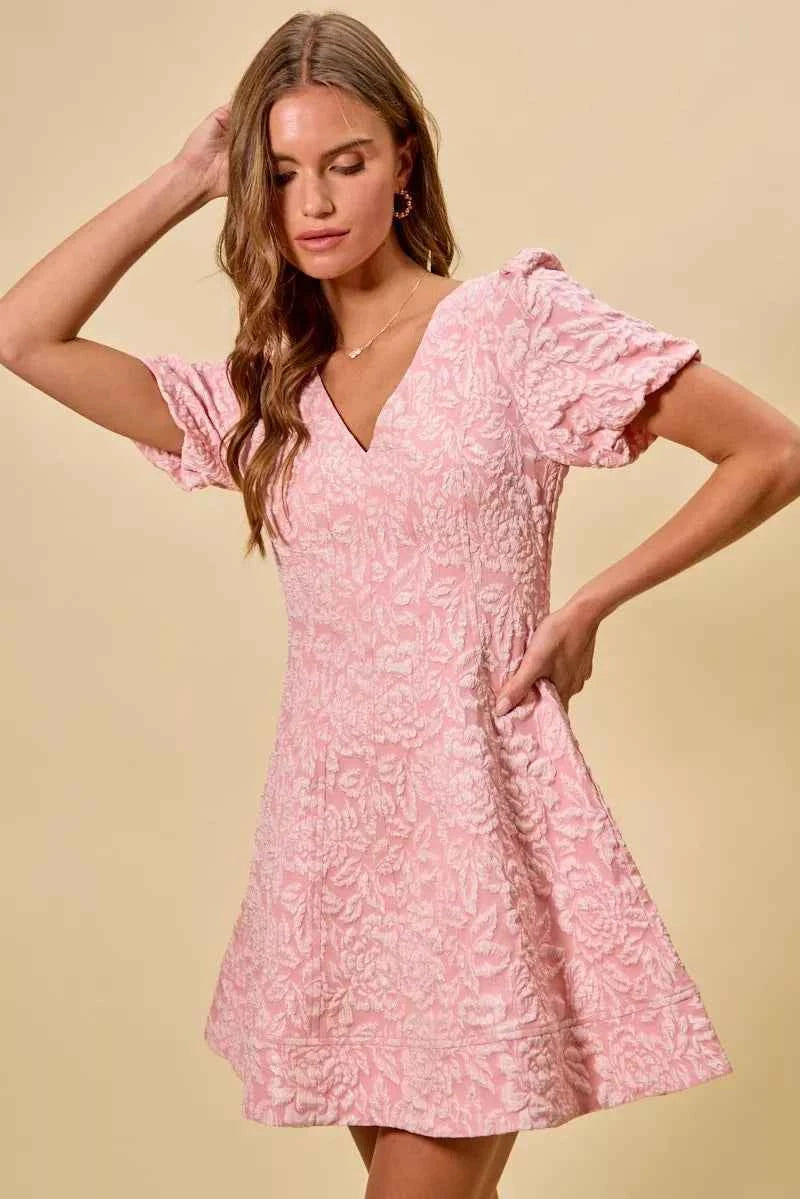 SO ME Mini Dress Floral Jacquard Blush Pink Fit And Flare Daily fda01a5a12ae442bb5dfee4b449285fa-Max-Origin Trendsi