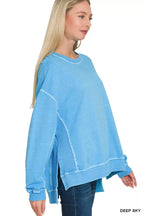 Zenana Womens Pullover Sky Blue French Terry Pigment Dye & Enzyme Washing fdab608848cb4f15a659580d4e46fc6f-Max-Origin Trendsi