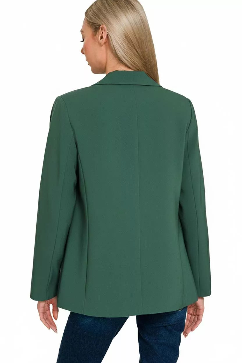 Zenana Women's Blazer Green Woven Long Sleeve Jacket With Lining fdb65285-2e9c-4c7c-8097-6afb1f70bc3b-Max-Origin Trendsi