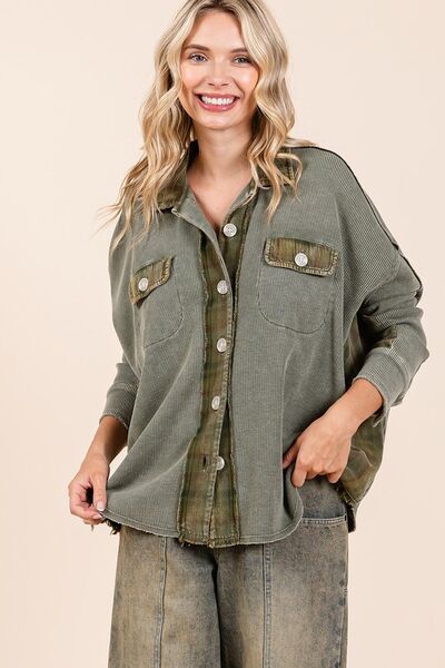 Mittoshop Shacket Olive Mineral Washed Plaid Long Sleeve Shirt Jacket fdbacec1-6693-4060-b432-106c02581242-Min Trendsi