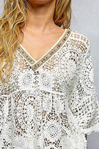 POL V-Neck Crochet Top with Scalloped Hem