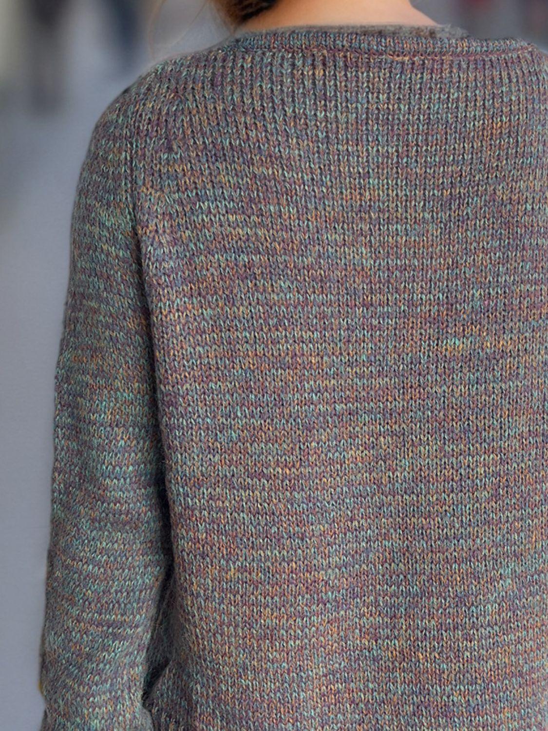 Heathered Colorful Sweater V-Neck Long Sleeve Basic Style Pullover fdbd31ce-97f9-494b-80dc-715a857472e7-Max Trendsi