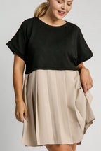 Umgee Pleated Dress Round Neck with Side Pockets Short Sleeve Ruched fdcb5b99-0903-4b43-be8e-26eb230e5801-Max Trendsi