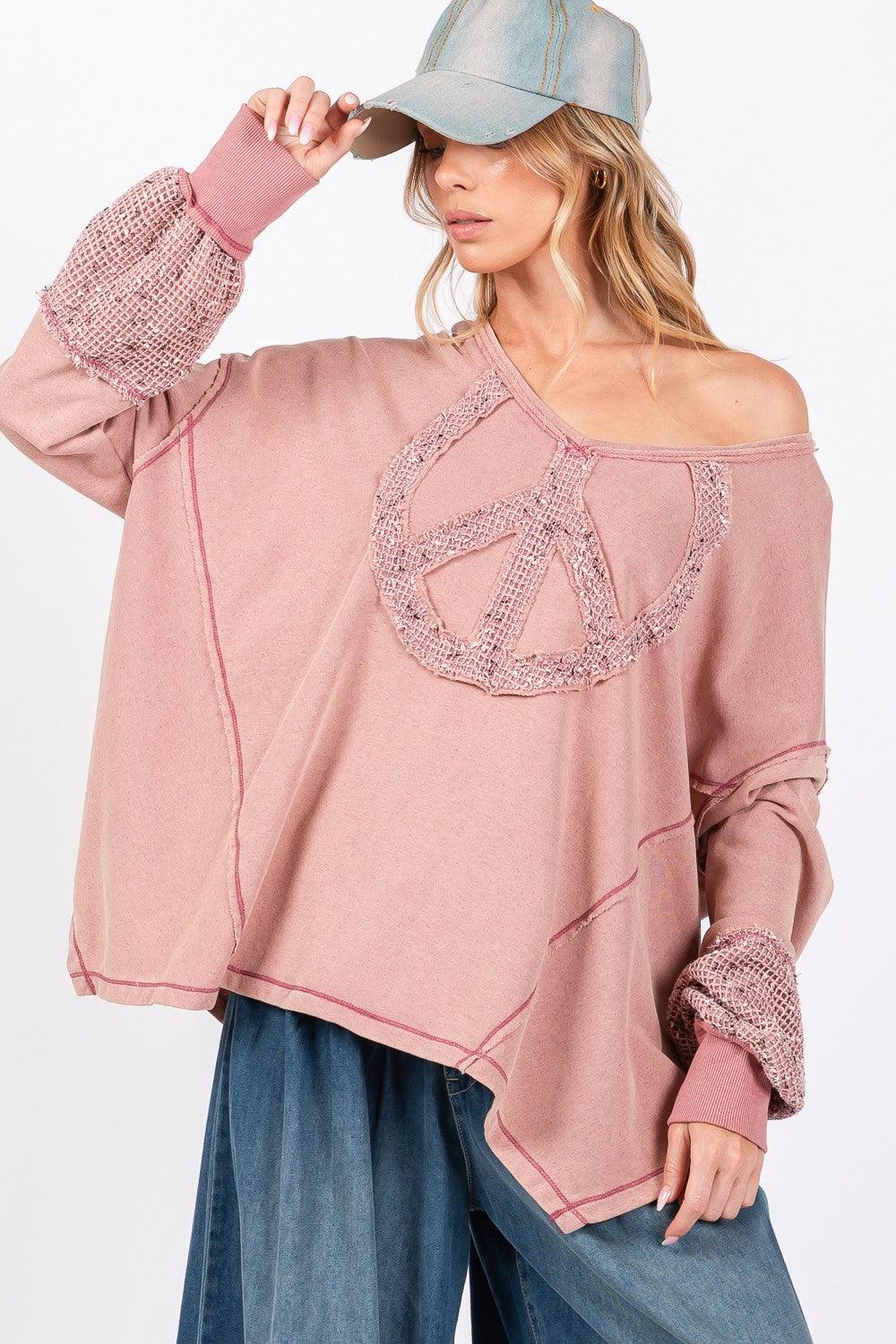 SAGE + FIG Top USA Stock Peace Sign Mineral Wash Terry Oversized fdde3c74-d27b-4fce-a1fd-349de5a1218c-Max Trendsi