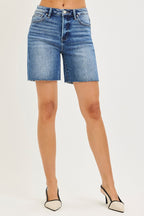 RISEN High-Rise Tummy Control Denim Shorts with Raw Cut Hem