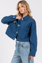 Bytos USA Denim Jacket Blue Cropped Women Cotton with Patch Pockets fe1273bd-cf8c-47ff-abf2-428a5a102a41-Max Trendsi
