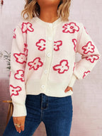 Women's Cardigan Floral Pattern Knit Button-Up Long Sleeve White One Size fe21bb56b52346528c1bd95d4fc83f6e-Max-Origin Trendsi