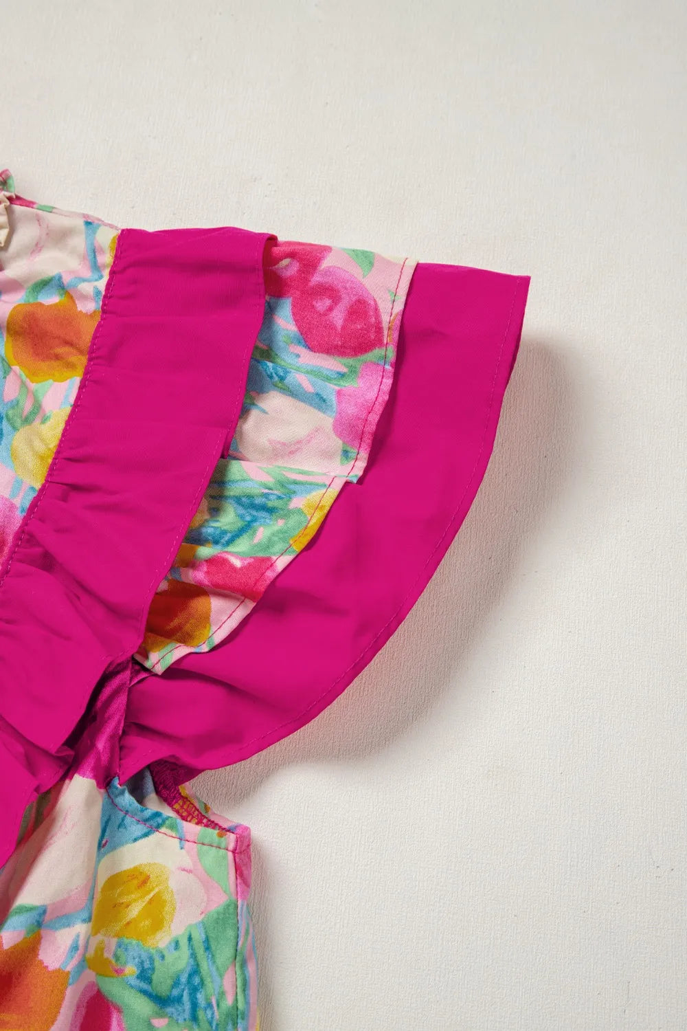 Women's Cotton Blouse Floral Hot Pink Ruffle Layered Short Sleeve Top fe24c921-688f-4752-a578-6baf507249da-Max-Origin Trendsi