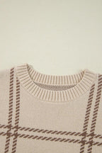 Plaid Sweater Round Neck Dropped Shoulder Long Sleeve Top fe2595c6-4da7-4fc2-88ec-d97fc8841ee8-Max Trendsi