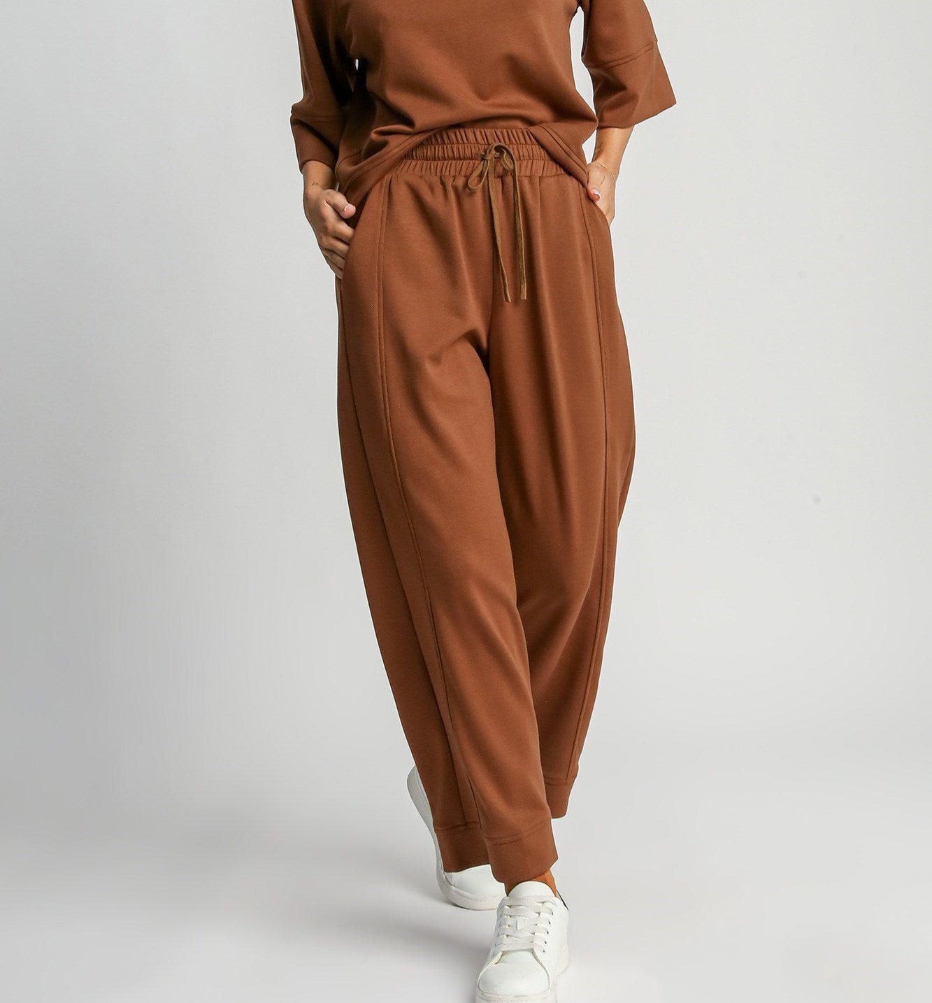 Umgee USA Sweatpants Rust Ankle Drawstring Waist Wide Leg with Pockets